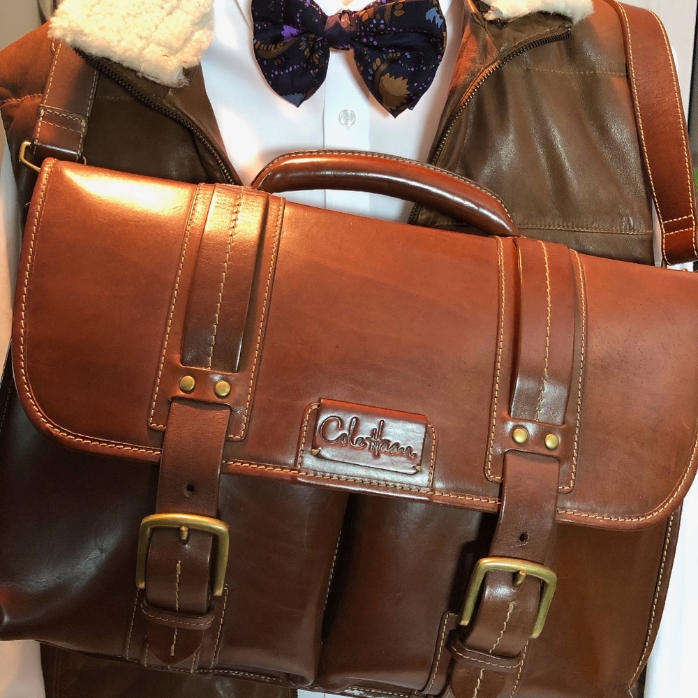 Cole Haan Leather Messenger Briefcase Saddlebag